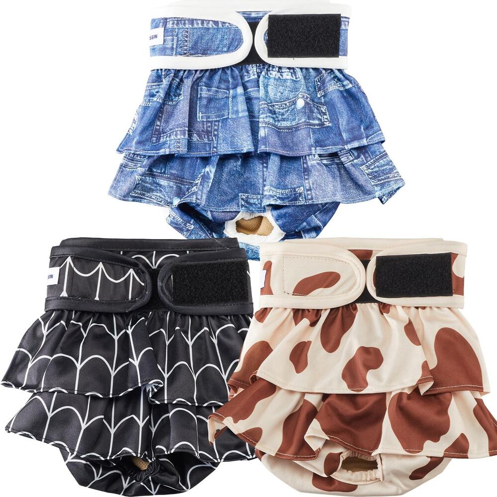 Female Dog Diapers Ruffled Skirt 3 Pack Washable Reusable Sanitary Pants